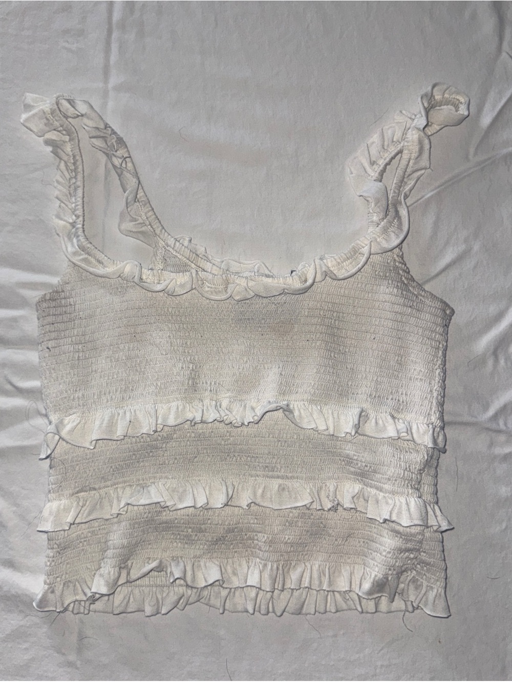 Urban Outfitters White Ruffle Smocked Tank Top